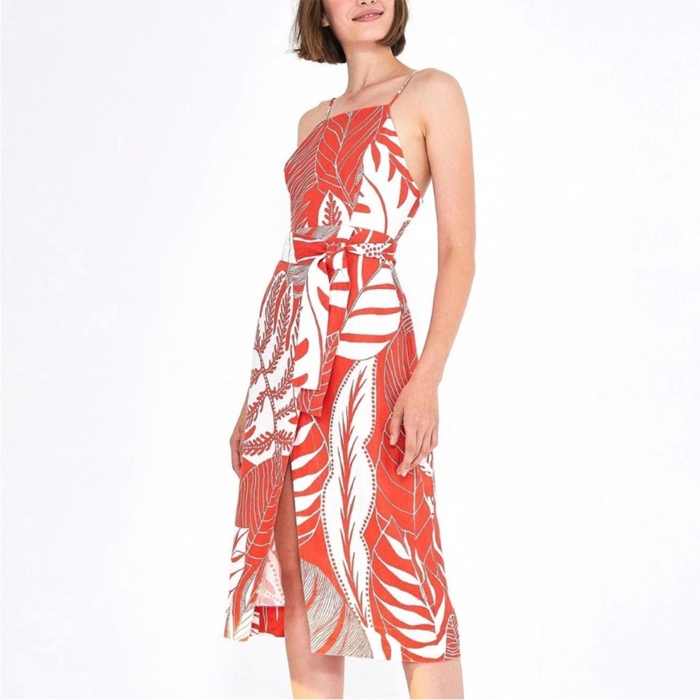 Farm Rio | Red Leaf Wrap Midi Linen Dress Sz M